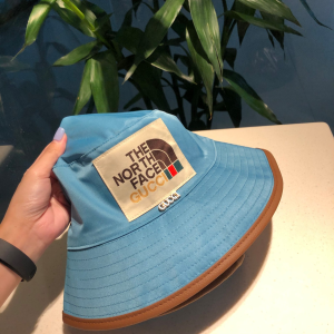 Luxury Womens Hats Guci x The North Face Blue Fabric Bucket Cap Hat A190PP100 AA157668