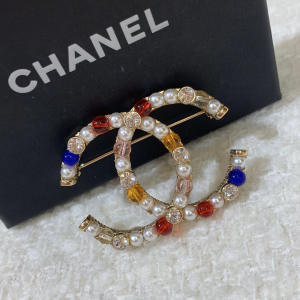 Chanel Multicolor Pearls CC Logo Brooch 