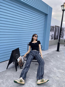 Luxury Womens Clothing Celine Triomphe Denim Black Pants SML A29PP580 AA157766