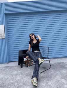 Luxury Womens Clothing Celine Triomphe Denim Black Pants SML A29PP580 AA157766