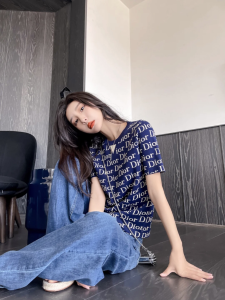 Luxury Womens Clothing Dior Allover Dior Logo Print Knitwear SML A29PP580 AA157765