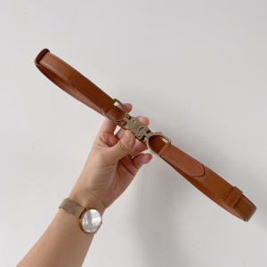 Celine Small Block Triomphe Belt Tan Calfskin 