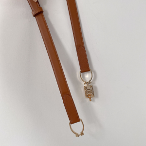 Luxury Womens Belts Celine Small Block Triomphe Belt in Tan Calfskin A28PP240 AA158424