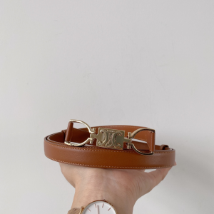 Luxury Womens Belts Celine Small Block Triomphe Belt in Tan Calfskin A28PP240 AA158424