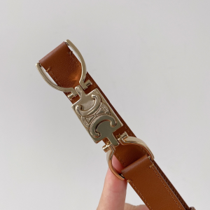Luxury Womens Belts Celine Small Block Triomphe Belt in Tan Calfskin A28PP240 AA158424