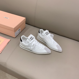 Miu Miu Lace Up Leather Sneakers White 