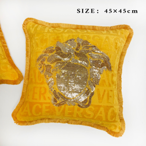 Versace Sequin Medusa Logo Printed Cushions Fringe Gold Versace Sequin Medusa Logo Printed Cushions Fringe Gold