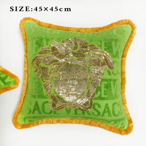 Versace Sequin Medusa Logo Printed Cushions Fringe Green Versace Sequin Medusa Logo Printed Cushions Fringe Green