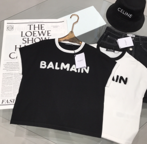 Balmain Logo Knit T Shirt Black 