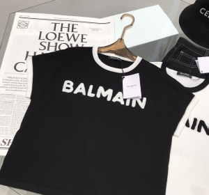 Luxury Womens Clothing Balmain Logo Knit T Shirt in Black SML A29PP380 AA159859