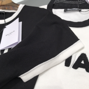 Luxury Womens Clothing Balmain Logo Knit T Shirt in Black SML A29PP380 AA159859