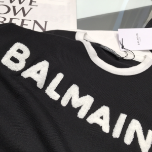 Luxury Womens Clothing Balmain Logo Knit T Shirt in Black SML A29PP380 AA159859