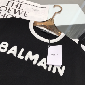 Luxury Womens Clothing Balmain Logo Knit T Shirt in Black SML A29PP380 AA159859
