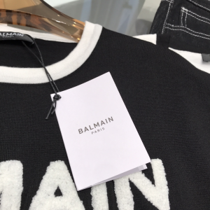 Luxury Womens Clothing Balmain Logo Knit T Shirt in Black SML A29PP380 AA159859