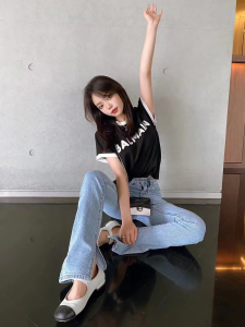 Luxury Womens Clothing Balmain Logo Knit T Shirt in Black SML A29PP380 AA159859