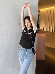 Luxury Womens Clothing Balmain Logo Knit T Shirt in Black SML A29PP380 AA159859