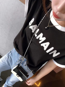 Luxury Womens Clothing Balmain Logo Knit T Shirt in Black SML A29PP380 AA159859