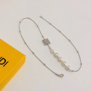 Luxury Womens Jewelry Fendi FF Charm Pearl Necklace A39PP165 AA159894