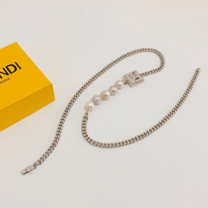 Luxury Womens Jewelry Fendi FF Charm Pearl Necklace A39PP165 AA159895