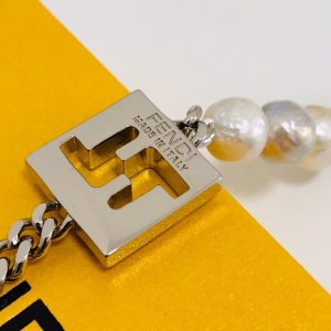 Luxury Womens Jewelry Fendi FF Charm Pearl Necklace A39PP165 AA159895