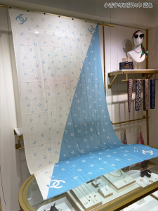 Chanel Blue and White Logo Silk Scarf 