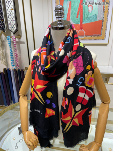 Luxury Womens Scarf Chanel Wardrobe Silk Scarf in Black 110x200CM A151PP260 AA160336