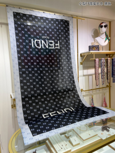 Fendi FF Logo Print Silk Scarf Black 