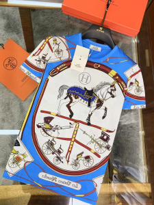 Hermes House Print Blue Cotton T Shirt 