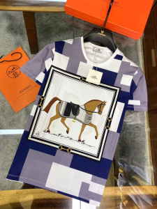 Hermes House Print Gray Cotton T Shirt 