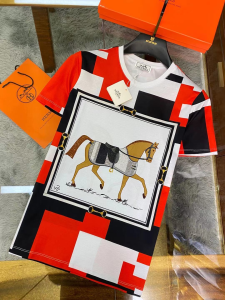 Hermes House Print Red Cotton T Shirt 