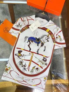 Hermes House Print White Cotton T Shirt 