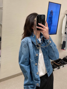Luxury Womens Clothing Chanel 2021 Denim Blue Camellia Jacket SML A29PP780 AA160806