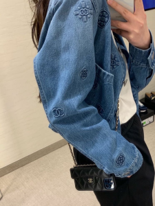 Luxury Womens Clothing Chanel 2021 Denim Blue Camellia Jacket SML A29PP780 AA160806