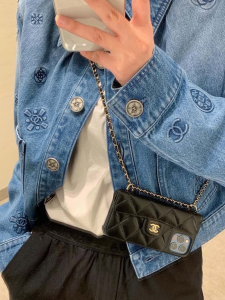 Luxury Womens Clothing Chanel 2021 Denim Blue Camellia Jacket SML A29PP780 AA160806