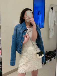 Luxury Womens Clothing Chanel 2021 Denim Blue Camellia Jacket SML A29PP780 AA160806