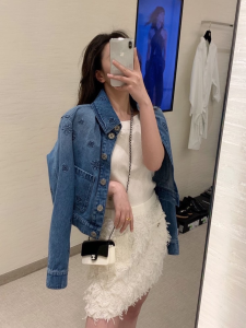 Luxury Womens Clothing Chanel 2021 Denim Blue Camellia Jacket SML A29PP780 AA160806