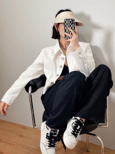 Luxury Womens Clothing Chanel 2021 Denim White Camellia Jacket SML A29PP780 AA160807