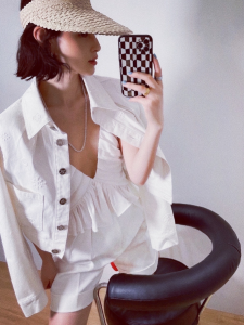 Luxury Womens Clothing Chanel 2021 Denim White Camellia Jacket SML A29PP780 AA160807