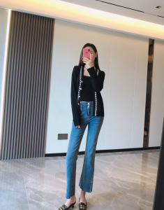 Luxury Womens Clothing Chanel Black Knit Cotton Cardigan SML A29PP580 AA160801