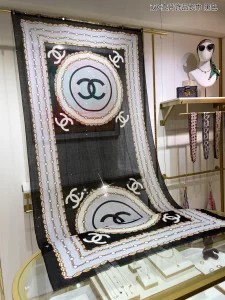 Chanel CC Logo Silk Scarf Black 