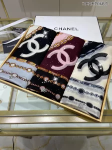 Luxury Womens Scarf Chanel CC Logo Silk Scarf in Black 110x200CM A151PP280 AA161092