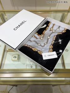 Luxury Womens Scarf Chanel CC Logo Silk Scarf in Black 110x200CM A151PP280 AA161092