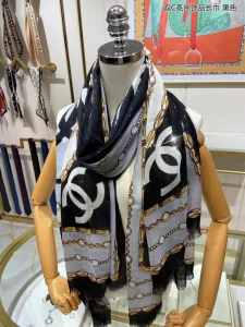 Luxury Womens Scarf Chanel CC Logo Silk Scarf in Black 110x200CM A151PP280 AA161092