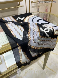 Luxury Womens Scarf Chanel CC Logo Silk Scarf in Black 110x200CM A151PP280 AA161092