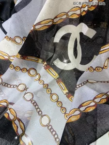 Luxury Womens Scarf Chanel CC Logo Silk Scarf in Black 110x200CM A151PP280 AA161092
