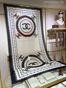 Chanel CC Logo Silk Scarf White 