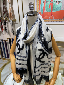 Luxury Womens Scarf Chanel CC Logo Silk Scarf in White 110x200CM A151PP280 AA161090