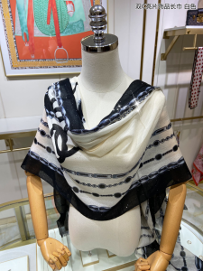 Luxury Womens Scarf Chanel CC Logo Silk Scarf in White 110x200CM A151PP280 AA161090