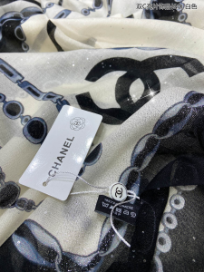 Luxury Womens Scarf Chanel CC Logo Silk Scarf in White 110x200CM A151PP280 AA161090