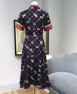 Luxury Womens Clothing Louis Vuitton Monogram Silk Black Dress SML A40PP980 AA161593